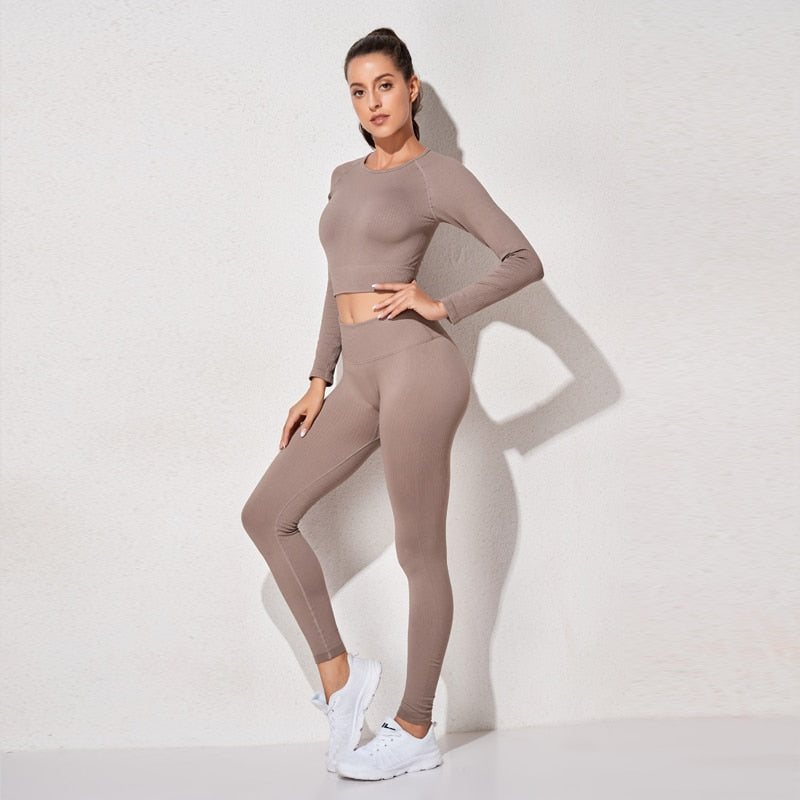 Active Crop Top & Leggings Suit-UHXC-BraPantsGray-M-Urbanheer