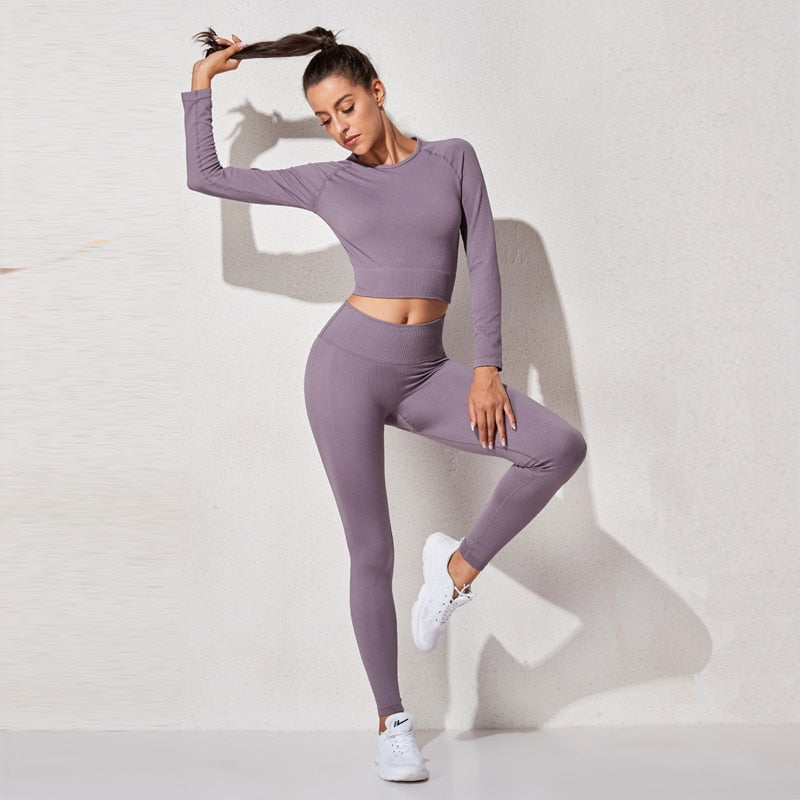 Active Crop Top & Leggings Suit-UHXC-BraPantsGray-M-Urbanheer