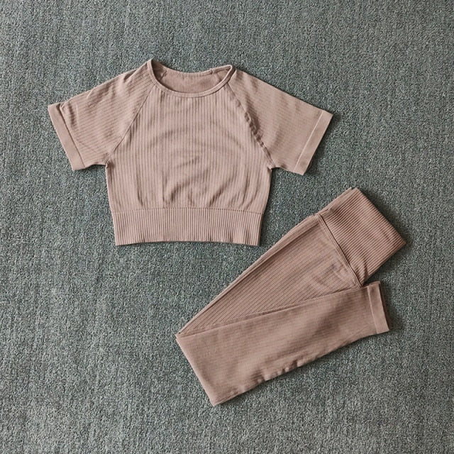 Seamless Active Wear Suit - Top & Leggings-UHXC-Brown-S(45-55KG)-Urbanheer