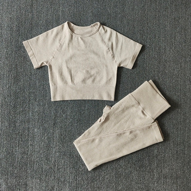 Seamless Active Wear Suit - Top & Leggings-UHXC-Khaki-M(56-62KG)-Urbanheer