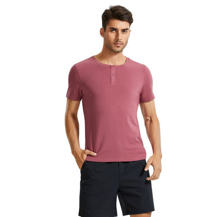 Men's Moisture Wicking Pima Cotton Henley Shirts Loose Fit Short Sleeve Athletic T-shirts Workout Tees