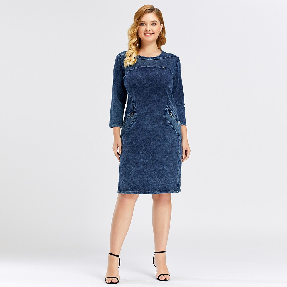 Women'S Plus Size Denim Dress Elasticity-UHXV-56-Urbanheer