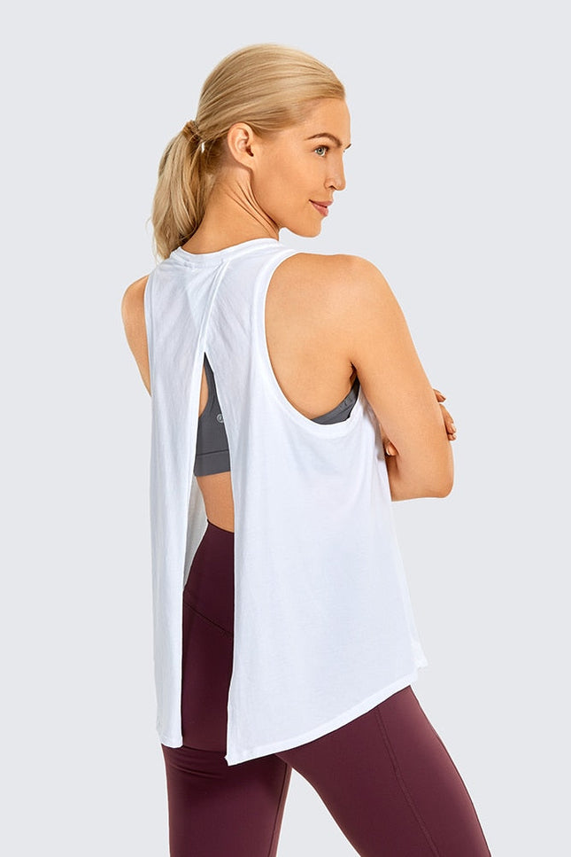 Women's Pima Cotton Tie Back Workout Top-Clothing - Women-UHXA-White06-US4-6-Urbanheer