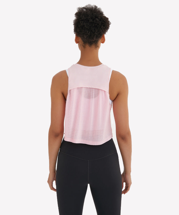 High-Neck Yoga Fitness Tank Tops Vest Women Loose Fit Quick Dry Workout Athletic Crop Top Sleeveless Shirts-UHXV-Bluish White-8-M-Urbanheer