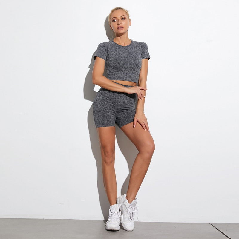 Active Crop Top & Shorts Suit-Clothing - Women-UHXA-BraShirtsPantsWhite-L-Urbanheer