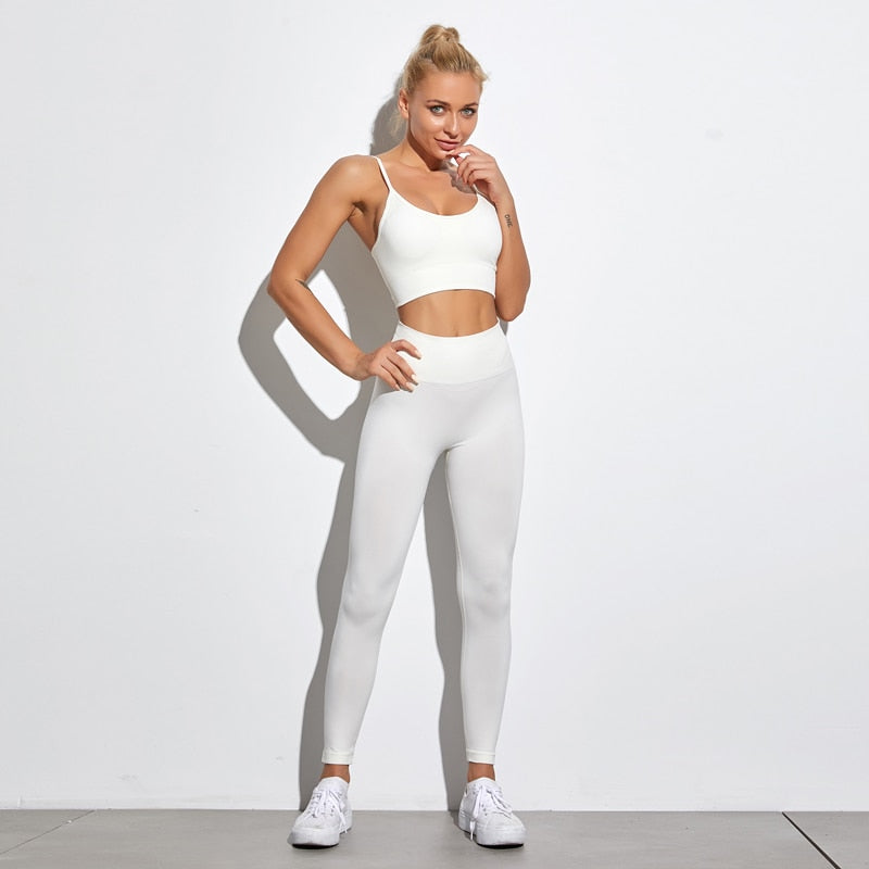 Active Crop Top & Shorts Suit-Clothing - Women-UHXA-BraShirtsPantsWhite-L-Urbanheer
