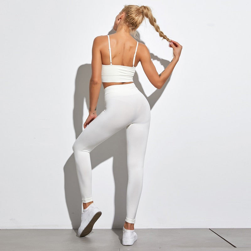 Active Crop Top & Shorts Suit-Clothing - Women-UHXA-BraShirtsPantsWhite-L-Urbanheer