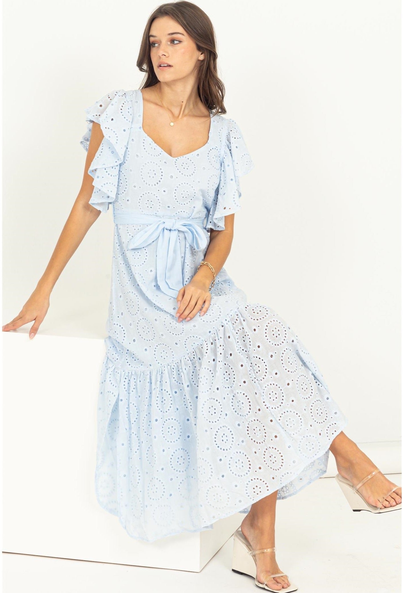 Be My Lover Eyelet Tie-Detail Maxi Dress-Street 360-S-Blue-Urbanheer