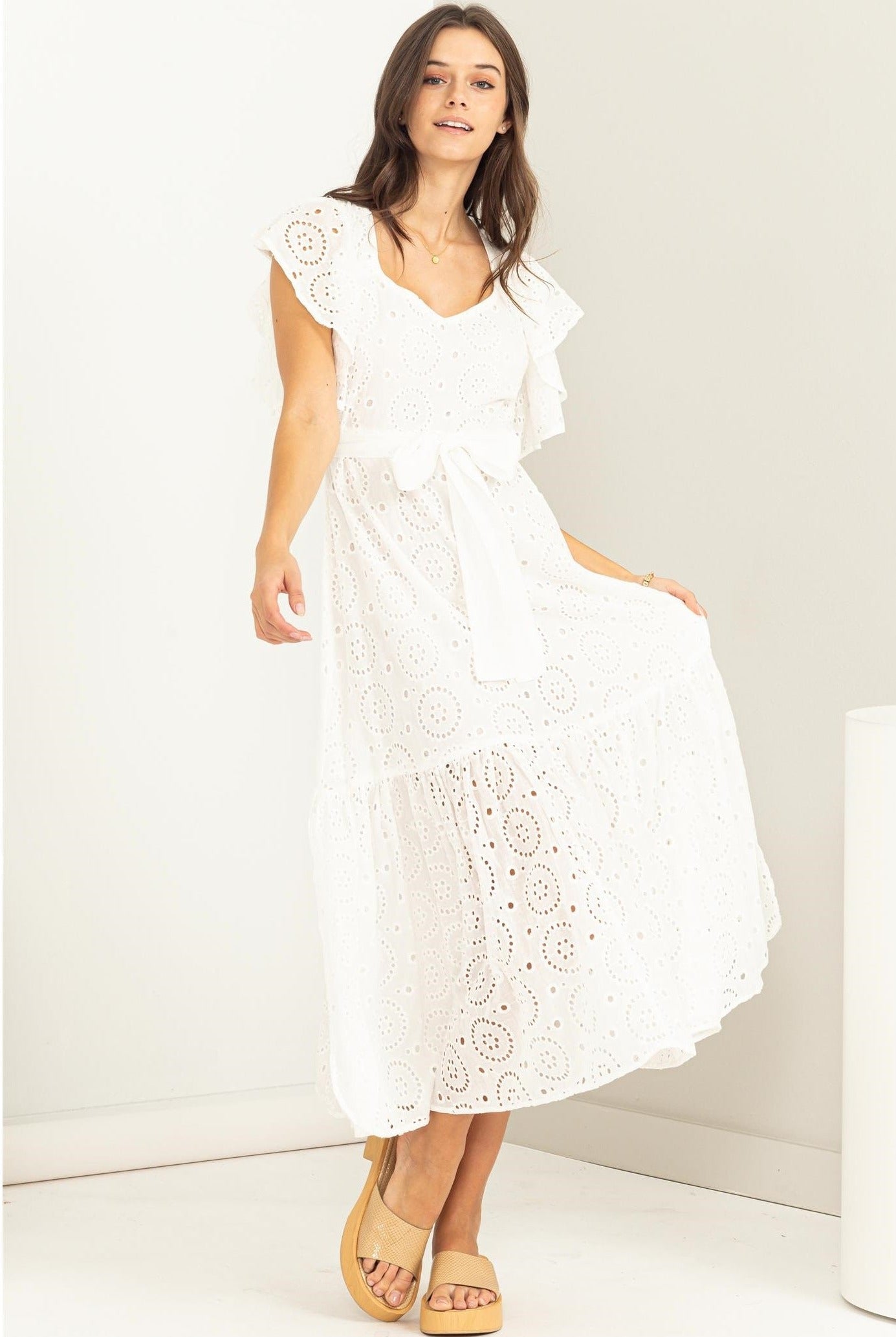 Be My Lover Eyelet Tie-Detail Maxi Dress-Street 360-S-Off White-Urbanheer