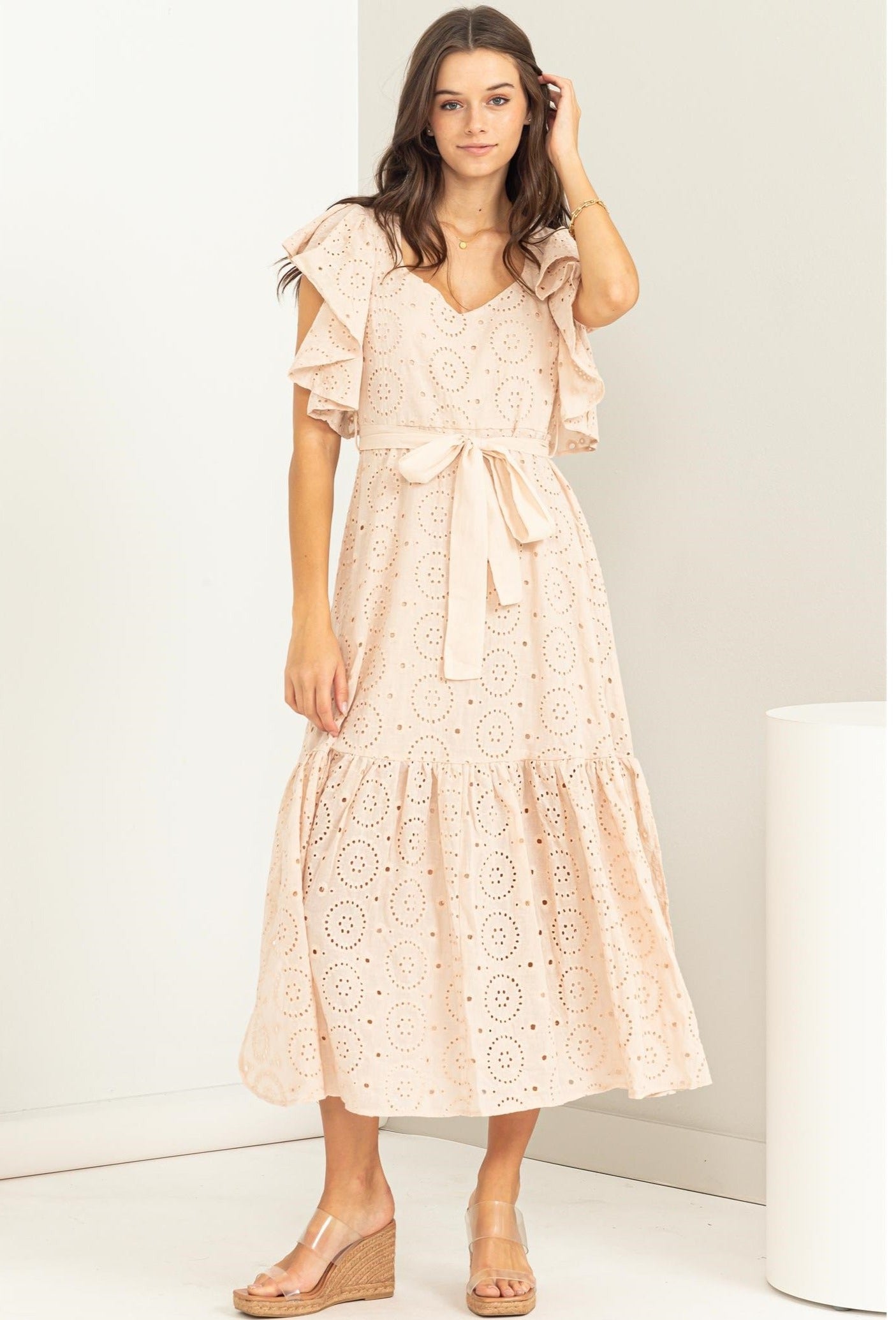 Be My Lover Eyelet Tie-Detail Maxi Dress-Street 360-S-Sand-Urbanheer