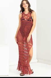 Cutout Crochet Cover-Up Maxi Dress-Street 360-S-Mineral Red-Urbanheer