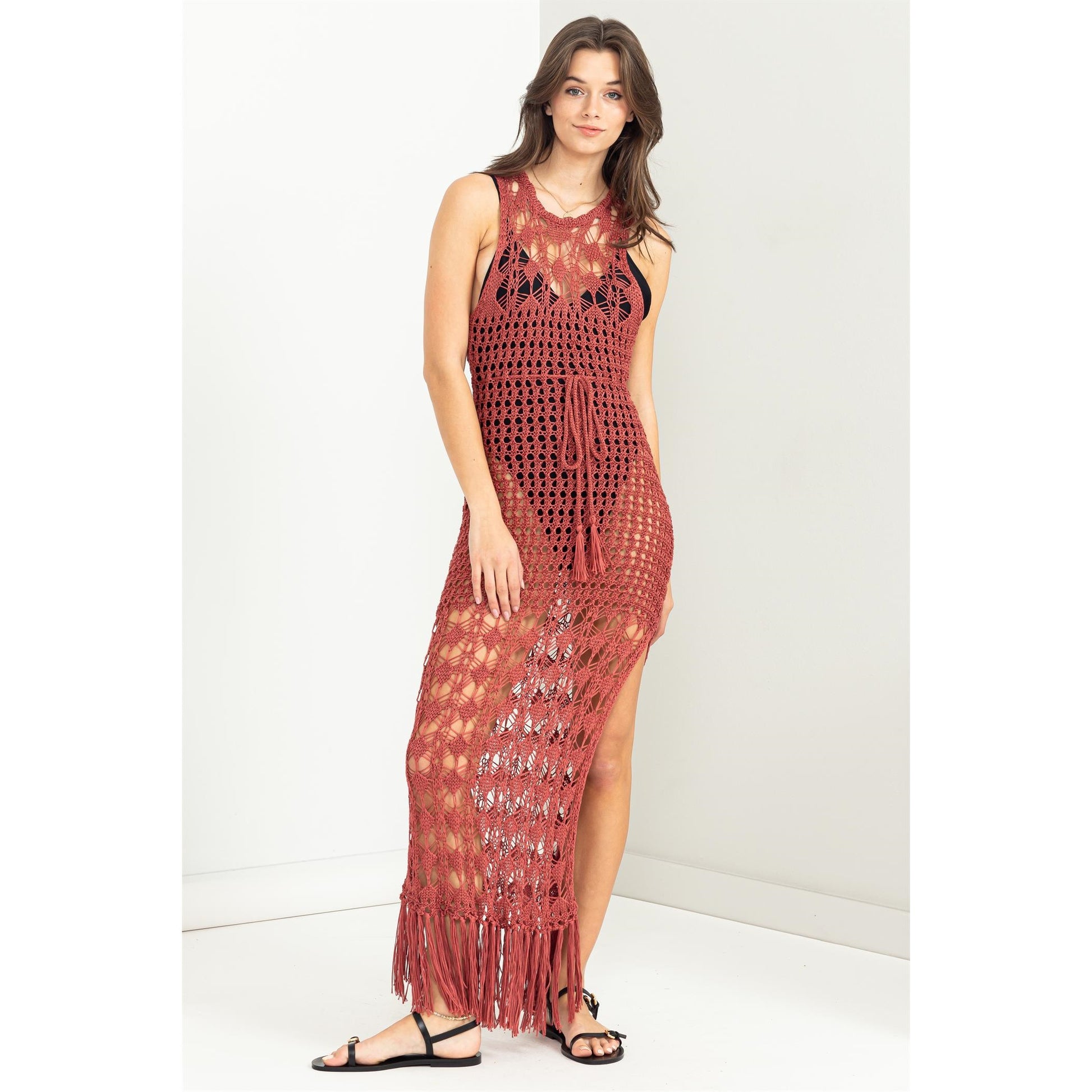 Cutout Crochet Cover-Up Maxi Dress-Street 360-S-Mineral Red-Urbanheer