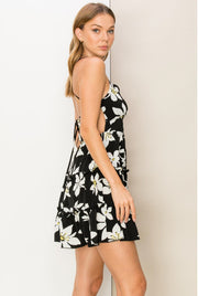 Floral-Print Tie-Back Mini Dress-Street 360-S-Black-Urbanheer