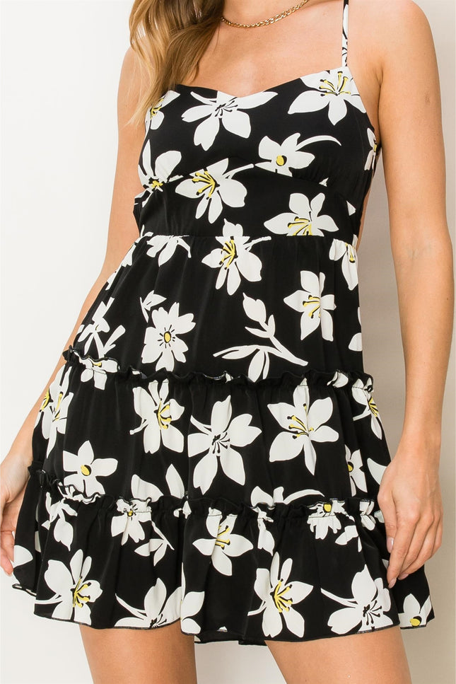 Floral-Print Tie-Back Mini Dress-HYFVE-Urbanheer