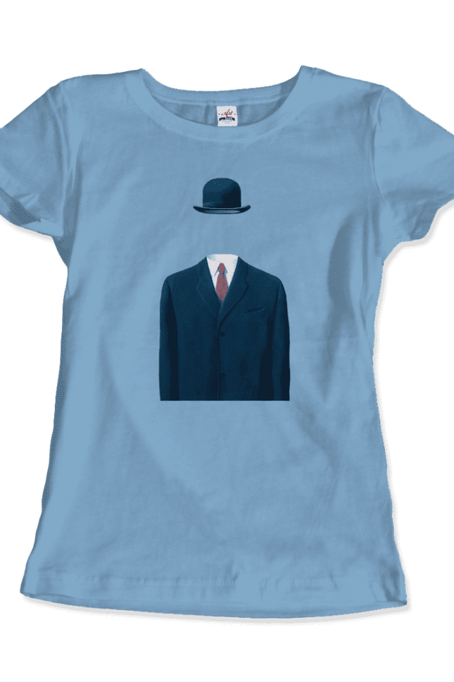 Rene Magritte Man In A Bowler Hat, 1964 Artwork T-Shirt-Art-O-Rama Shop-Men (Unisex)-Light Blue-XL-Urbanheer