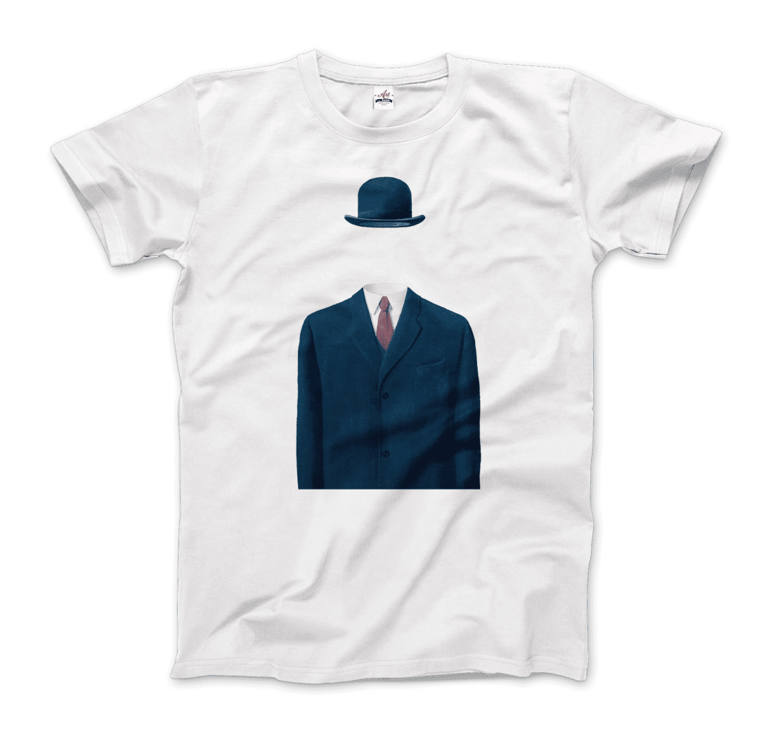 Rene Magritte Man In A Bowler Hat, 1964 Artwork T-Shirt-Art-O-Rama Shop-Men (Unisex)-White-S-Urbanheer