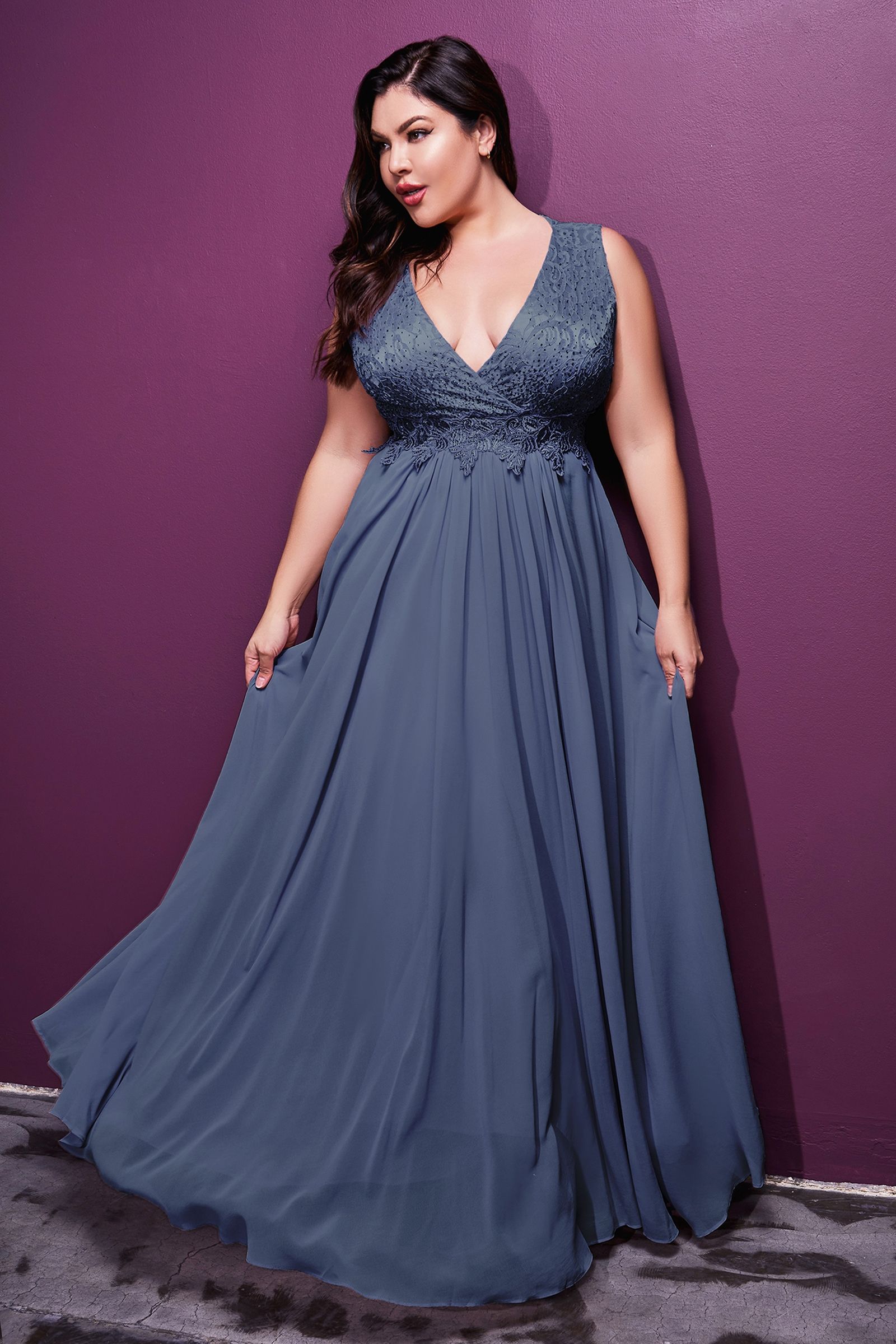 A-Line Curve Chiffon Dress-Mob-Tux-USA-18-Smoky Blue-Urbanheer