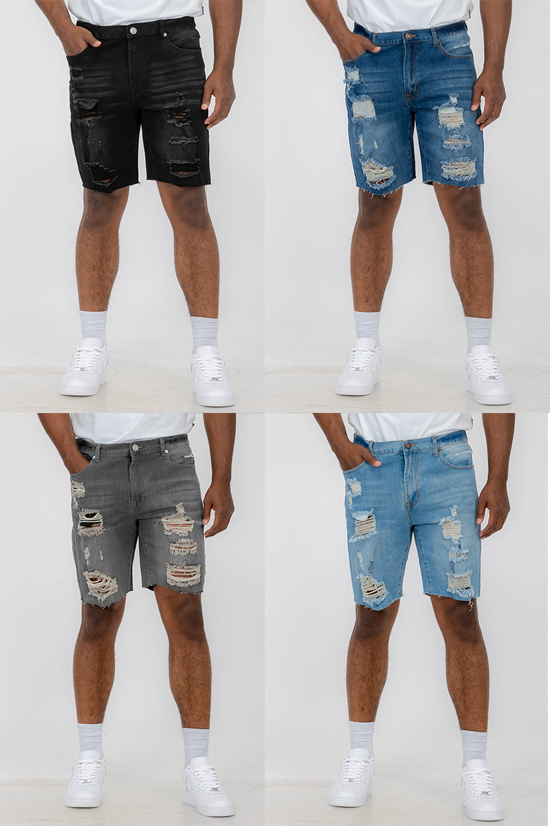 Washed Distressed Denim Shorts-WEIV -Los Angeles-Black-30-Urbanheer