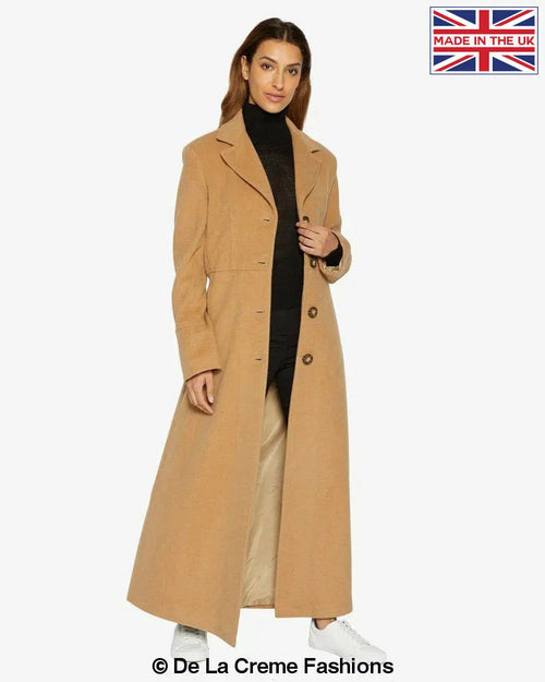 Slim Fit Wool Blend Longline Maxi Coat (1816)-Rose Eleusis-UK 10/EU 38/US 6-Camel-Urbanheer
