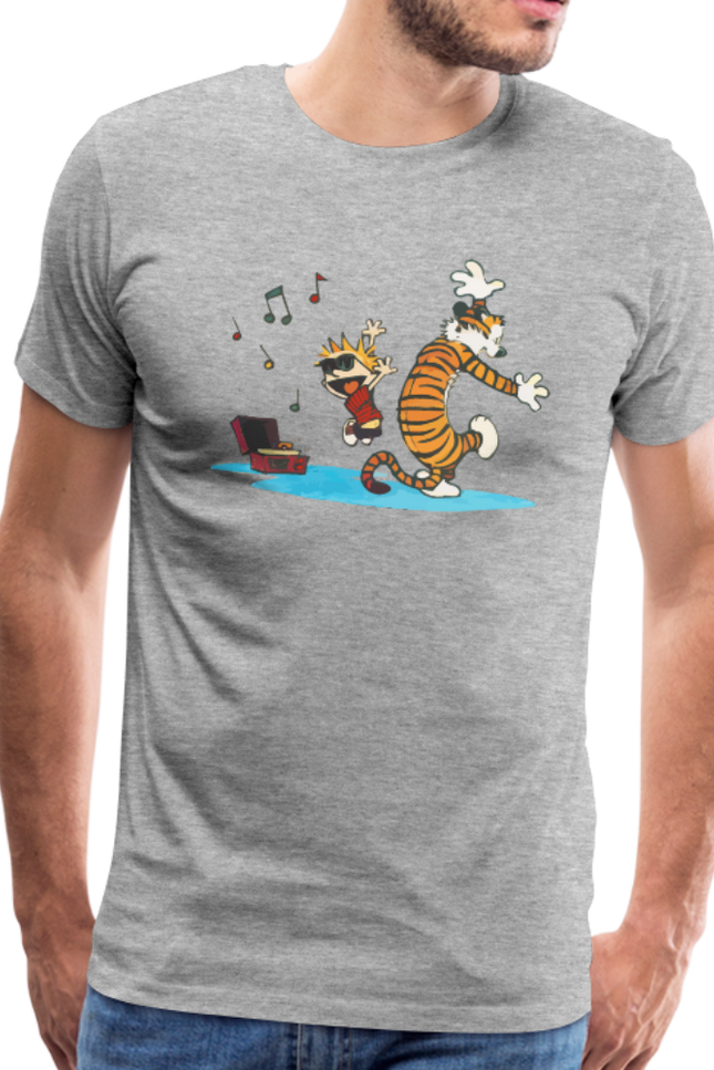 Calvin and Hobbes Dancing with Record Player T-Shirt-Art-O-Rama Shop-Urbanheer