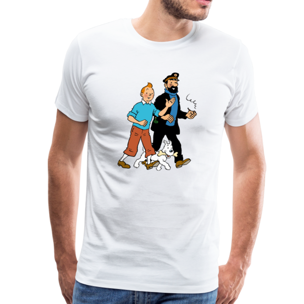 Tintin, Snowy And Captain Haddock Artwork T-Shirt-T-Shirt-Art-O-Rama Shop-Men (Unisex)-White-S-Urbanheer