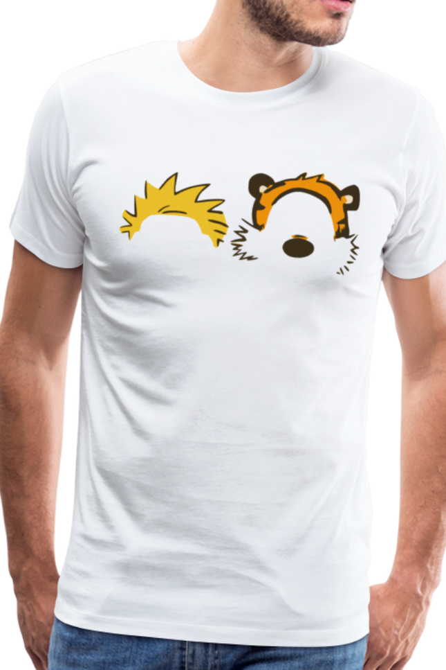 Calvin And Hobbes Faces Contour T-Shirt-Art-O-Rama Shop-Men (Unisex)-White-S-Urbanheer