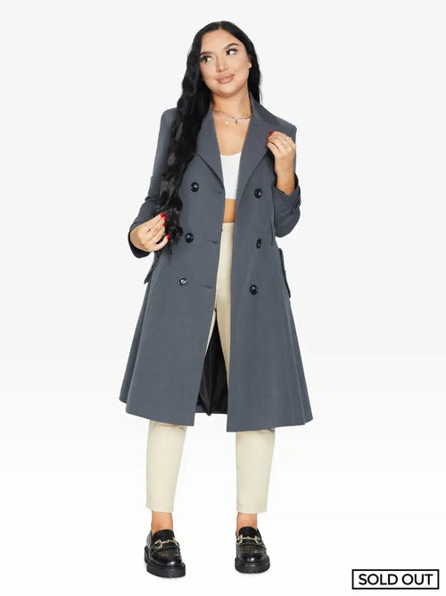 Spring/Summer Double Breasted Trench Mac Coat (1201-SP)-Rose Eleusis-UK 10/EU 38/US 6/S-Grey-Urbanheer