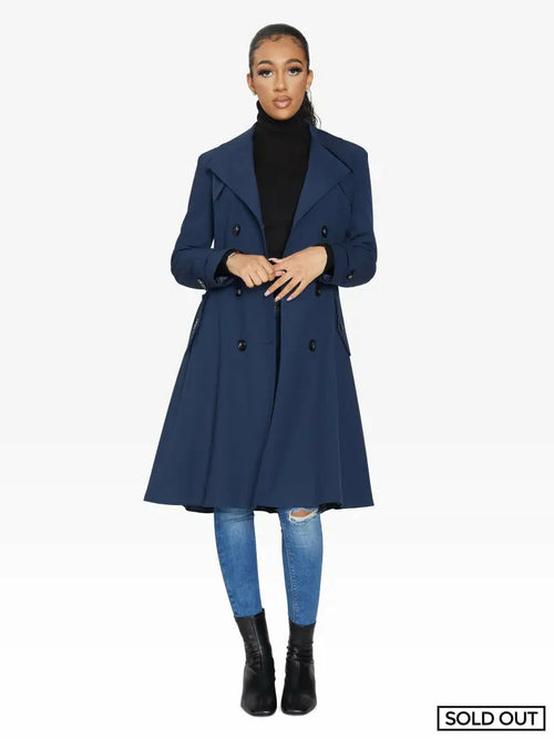 Spring/Summer Double Breasted Trench Mac Coat (1201-SP)-Rose Eleusis-UK 10/EU 38/US 6/S-Navy-Urbanheer