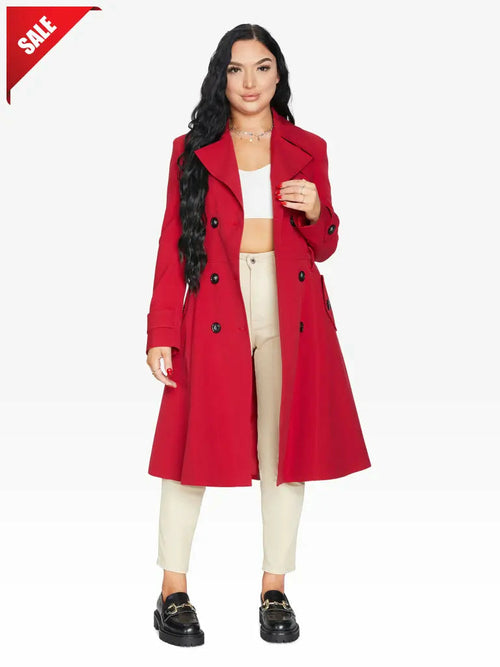 Spring/Summer Double Breasted Trench Mac Coat (1201-SP)-Rose Eleusis-UK 10/EU 38/US 6/S-Red-Urbanheer