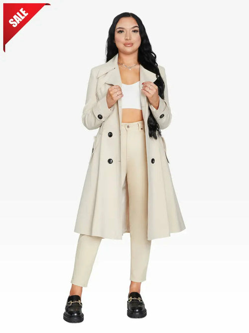 Spring/Summer Double Breasted Trench Mac Coat (1201-SP)-Rose Eleusis-UK 10/EU 38/US 6/S-Stone-Urbanheer