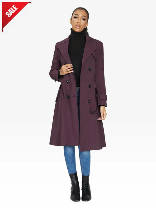 Spring/Summer Double Breasted Trench Mac Coat (1201-SP)-Rose Eleusis-UK 10/EU 38/US 6/S-Wine-Urbanheer