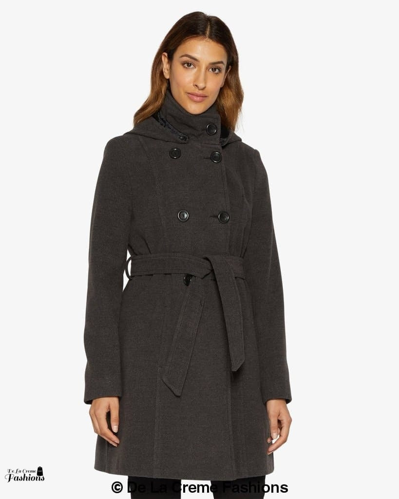 (Pre-Order) Double Breasted Hooded Coat (1225)-Rose Eleusis-UK 10/EU 38/US 6-Black-Urbanheer