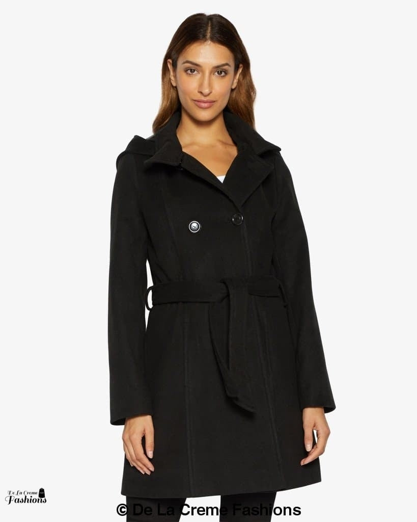 (Pre-Order) Double Breasted Hooded Coat (1225)-Rose Eleusis-UK 10/EU 38/US 6-Black-Urbanheer