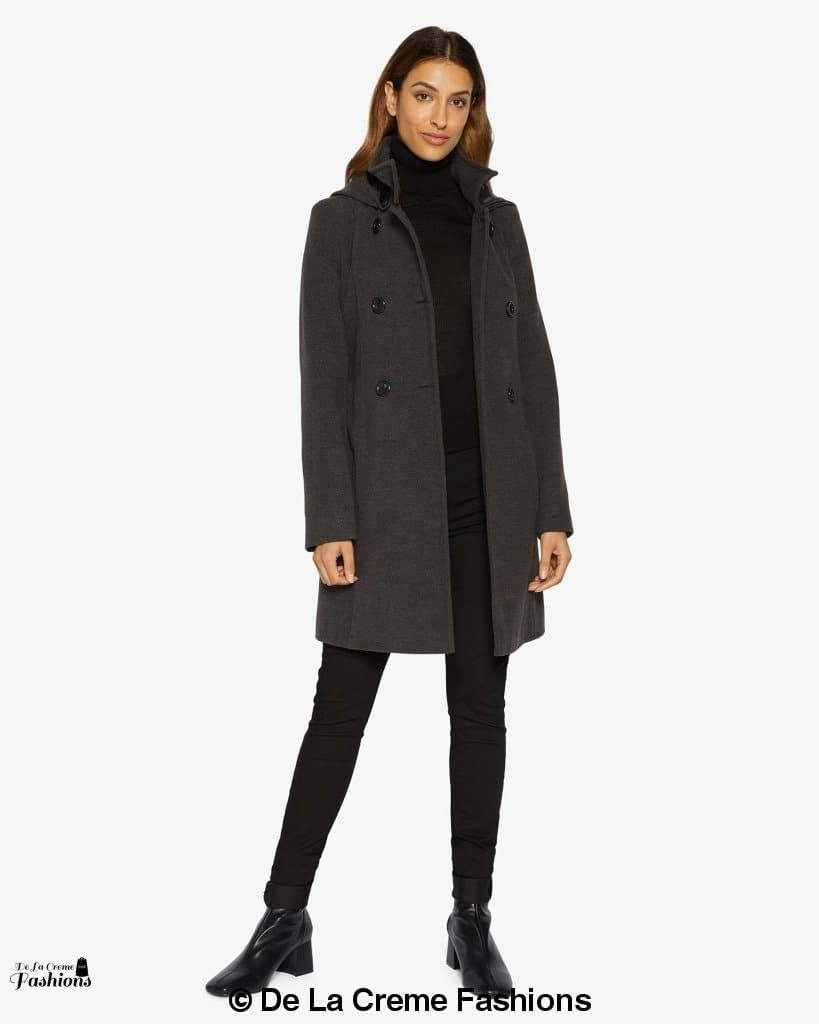 (Pre-Order) Double Breasted Hooded Coat (1225)-Rose Eleusis-UK 10/EU 38/US 6-Black-Urbanheer