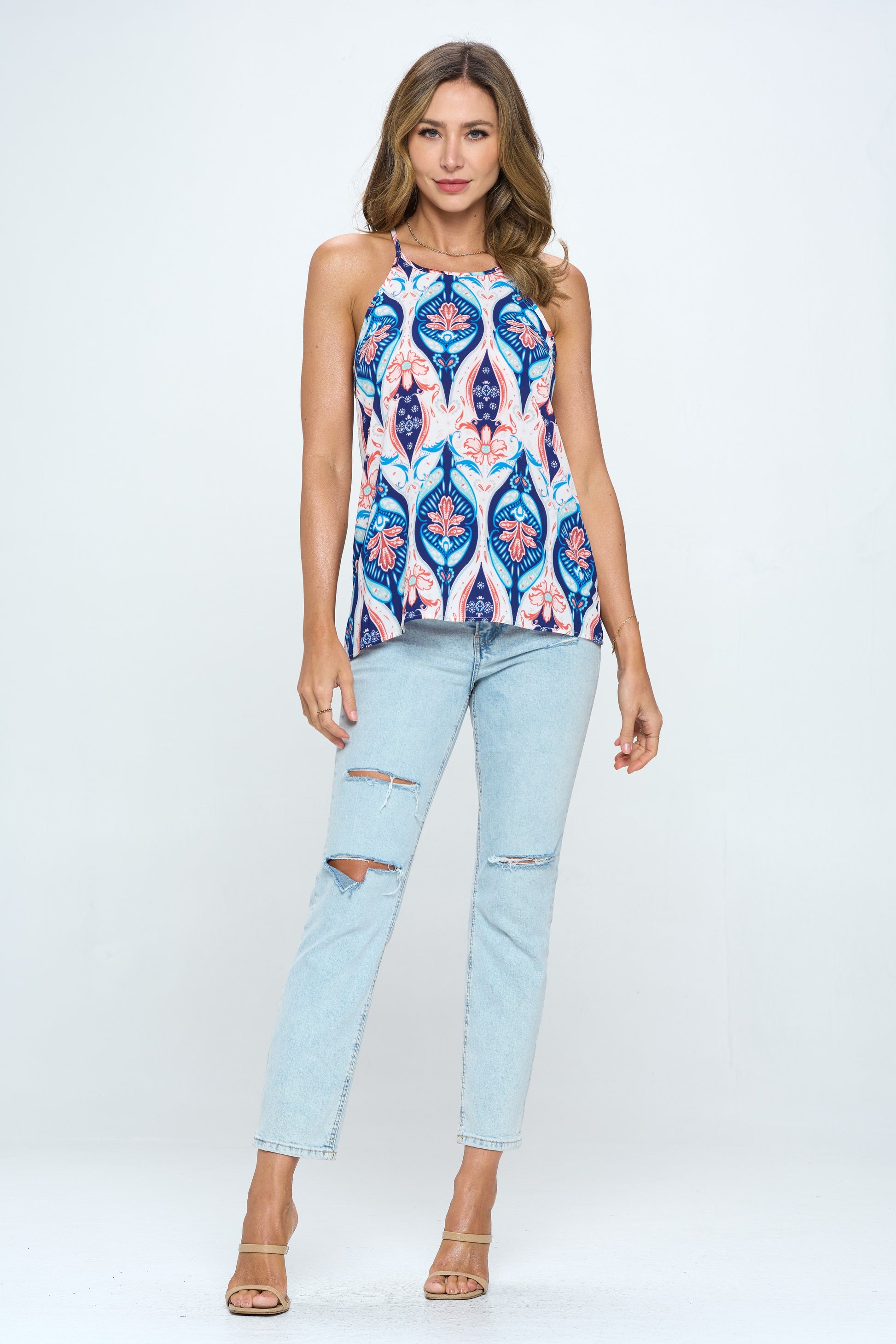 Print Halter Sleeveless Top-Tops-RENEE C.-Urbanheer
