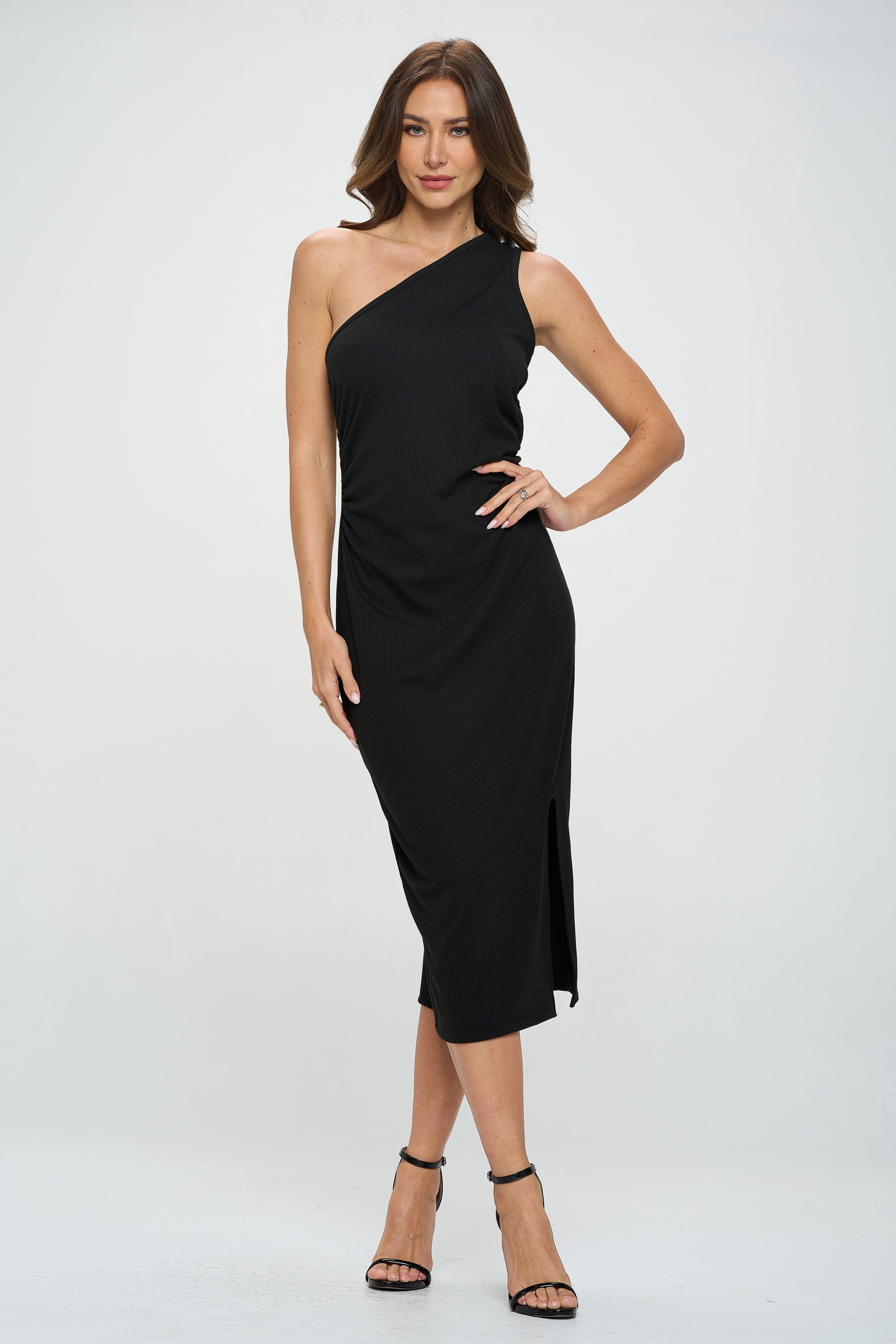 Rib Knit Sleeveless Bodycon Dress with Slit-Dresses-RENEE C.-Urbanheer