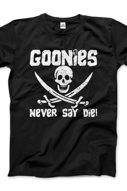 The Goonies Never Say Die Distressed Design T-Shirt-Art-O-Rama Shop-Men (Unisex)-Black-M-Urbanheer
