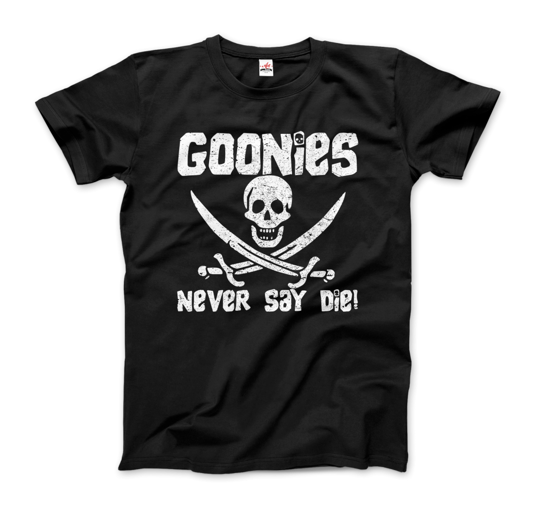 The Goonies Never Say Die Distressed Design T-Shirt-Art-O-Rama Shop-Men (Unisex)-Black-S-Urbanheer