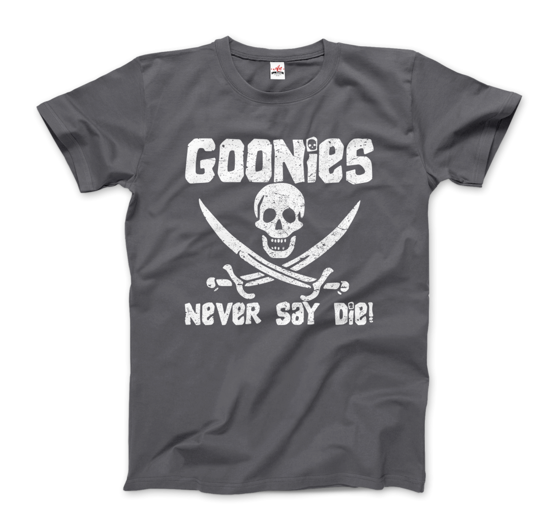 The Goonies Never Say Die Distressed Design T-Shirt-Art-O-Rama Shop-Men (Unisex)-White-S-Urbanheer