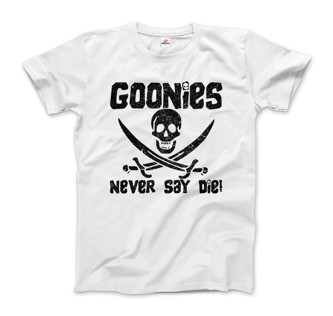 The Goonies Never Say Die Distressed Design T-Shirt-Art-O-Rama Shop-Men (Unisex)-Black-S-Urbanheer