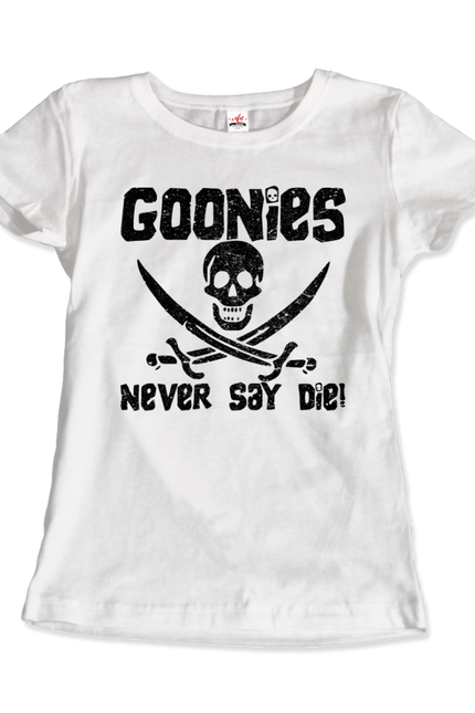 The Goonies Never Say Die Distressed Design T-Shirt-Art-O-Rama Shop-Women (Fitted)-Navy-XL-Urbanheer