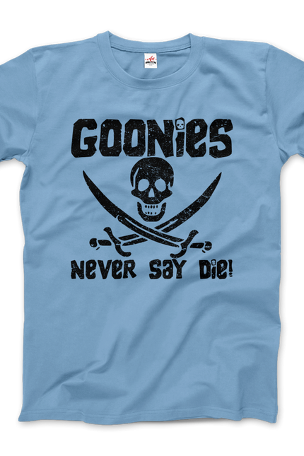 The Goonies Never Say Die Distressed Design T-Shirt-Art-O-Rama Shop-Women (Fitted)-White-S-Urbanheer