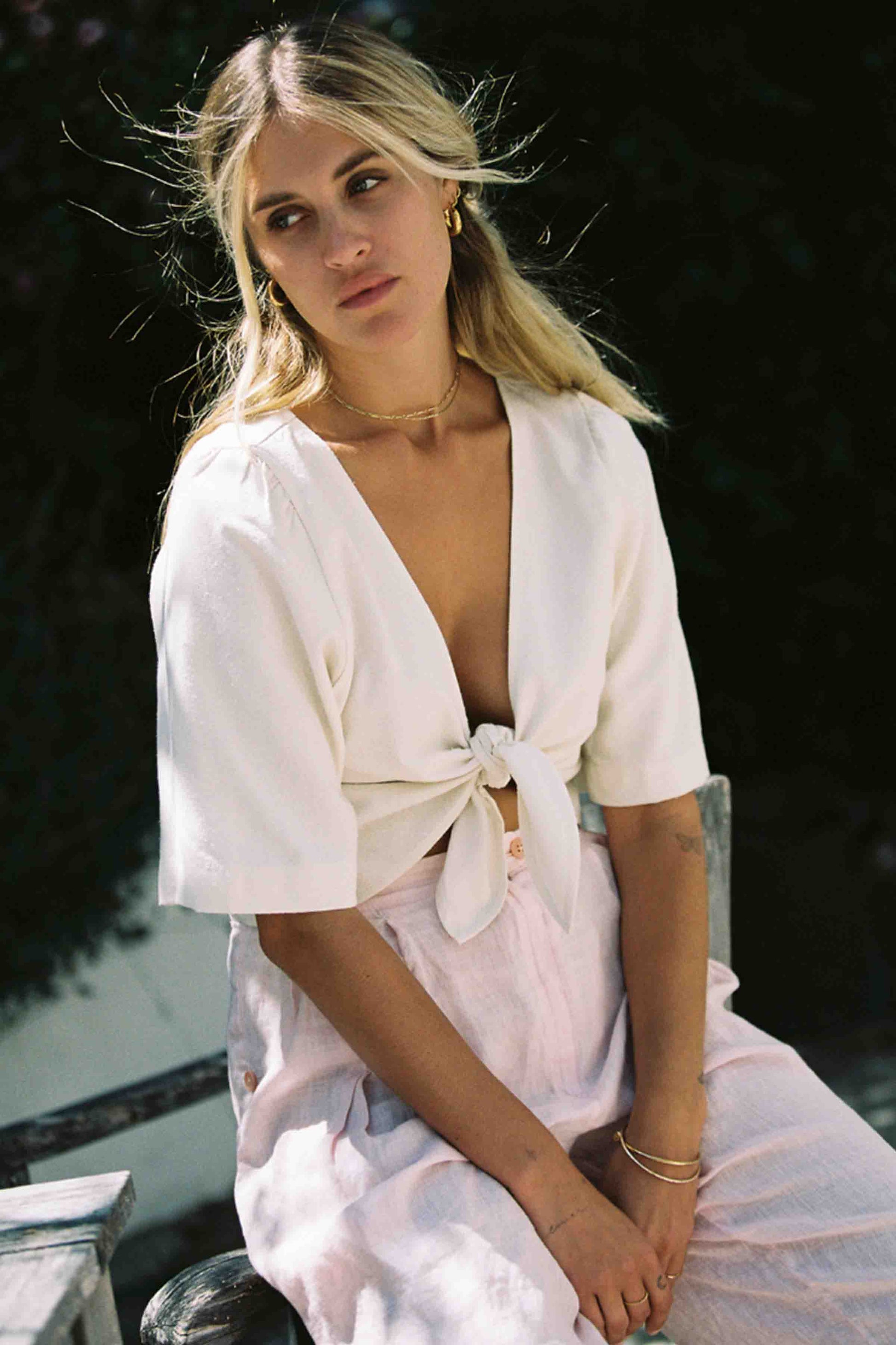 Raw Silk Tie Top- The Pheonix Top-MERRITT CHARLES-Ivory-extra small-Urbanheer