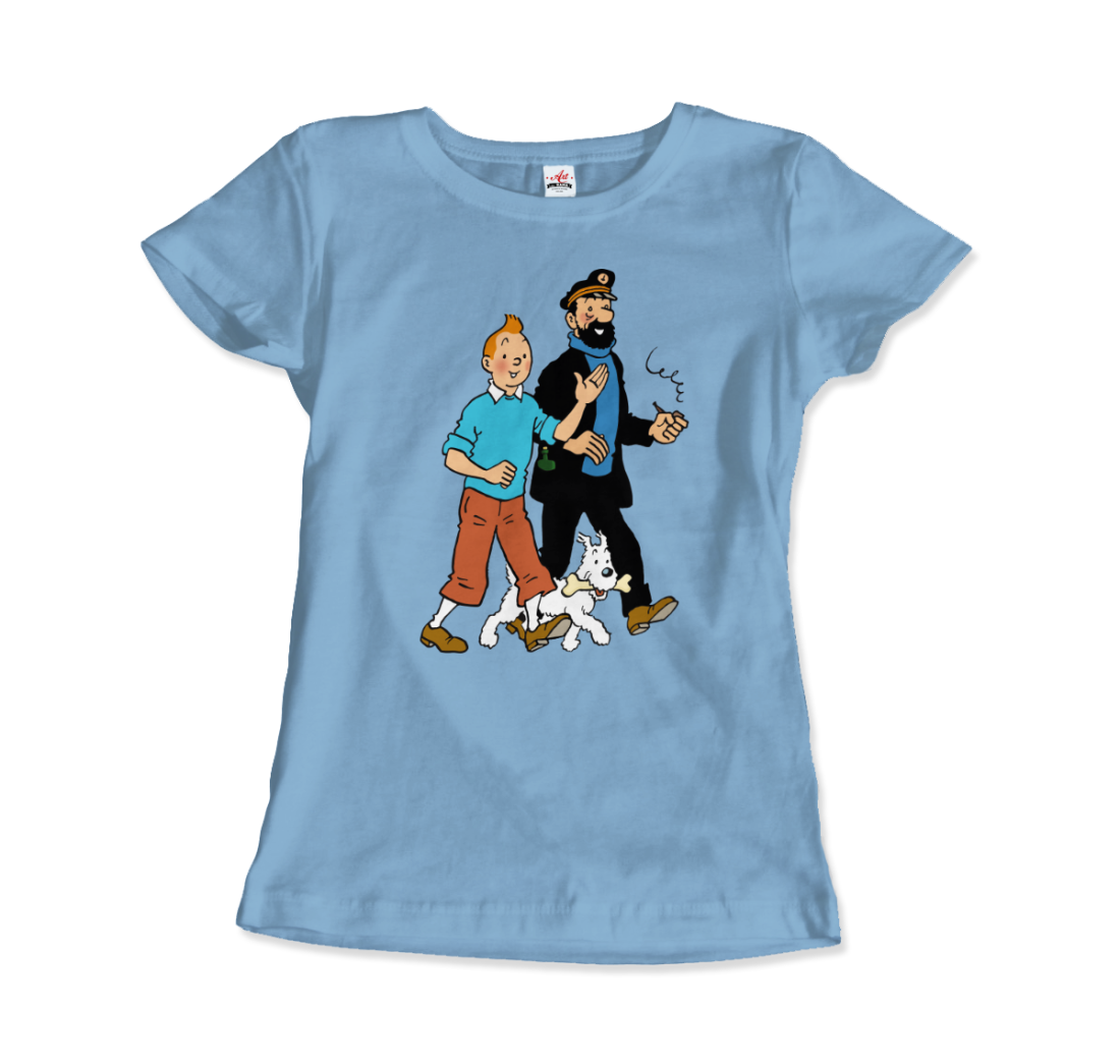 Tintin, Snowy And Captain Haddock Artwork T-Shirt-T-Shirt-Art-O-Rama Shop-Men (Unisex)-White-S-Urbanheer