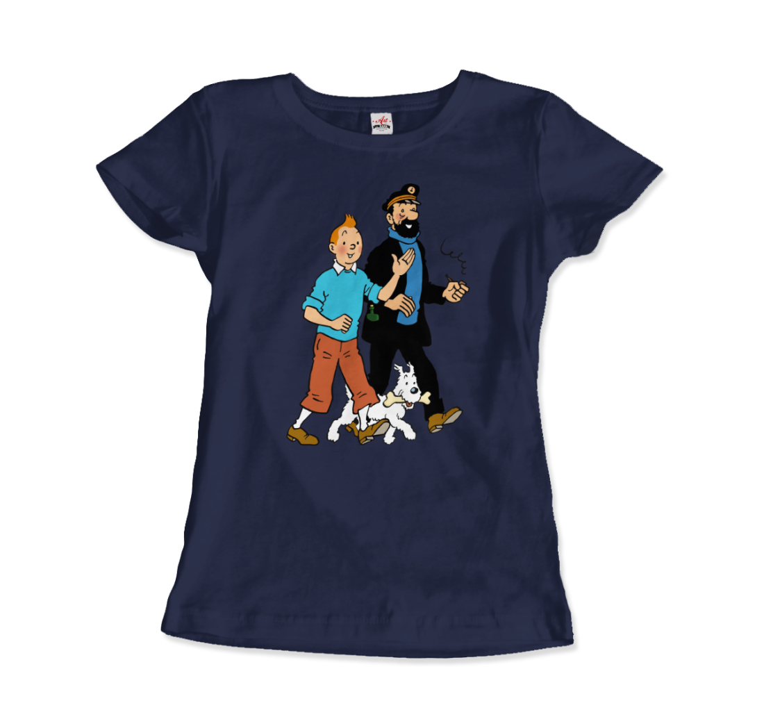 Tintin, Snowy And Captain Haddock Artwork T-Shirt-T-Shirt-Art-O-Rama Shop-Men (Unisex)-Heather Grey-S-Urbanheer