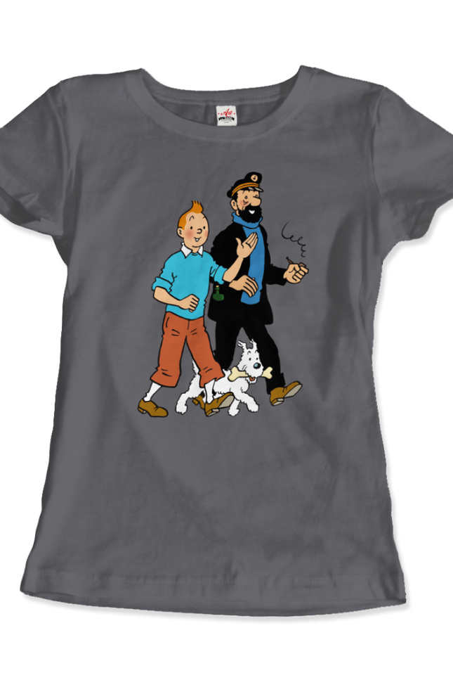 Tintin, Snowy And Captain Haddock Artwork T-Shirt-T-Shirt-Art-O-Rama Shop-Urbanheer