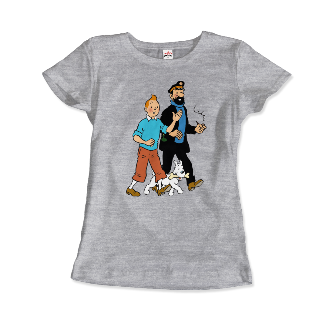Tintin, Snowy And Captain Haddock Artwork T-Shirt-T-Shirt-Art-O-Rama Shop-Men (Unisex)-Black-S-Urbanheer