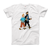 Tintin, Snowy And Captain Haddock Artwork T-Shirt-T-Shirt-Art-O-Rama Shop-Men (Unisex)-White-S-Urbanheer