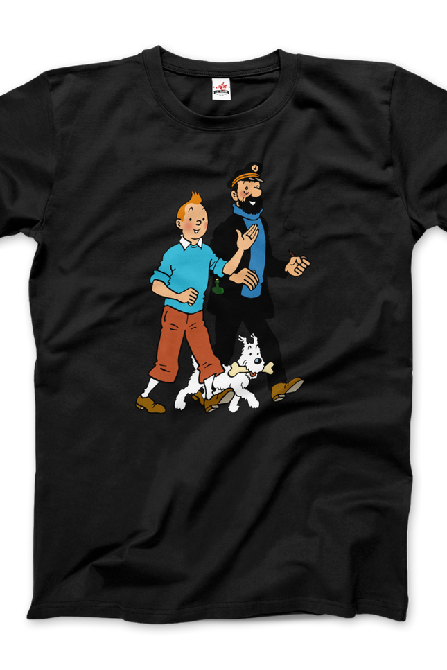 Tintin, Snowy And Captain Haddock Artwork T-Shirt-T-Shirt-Art-O-Rama Shop-Men (Unisex)-Black-S-Urbanheer