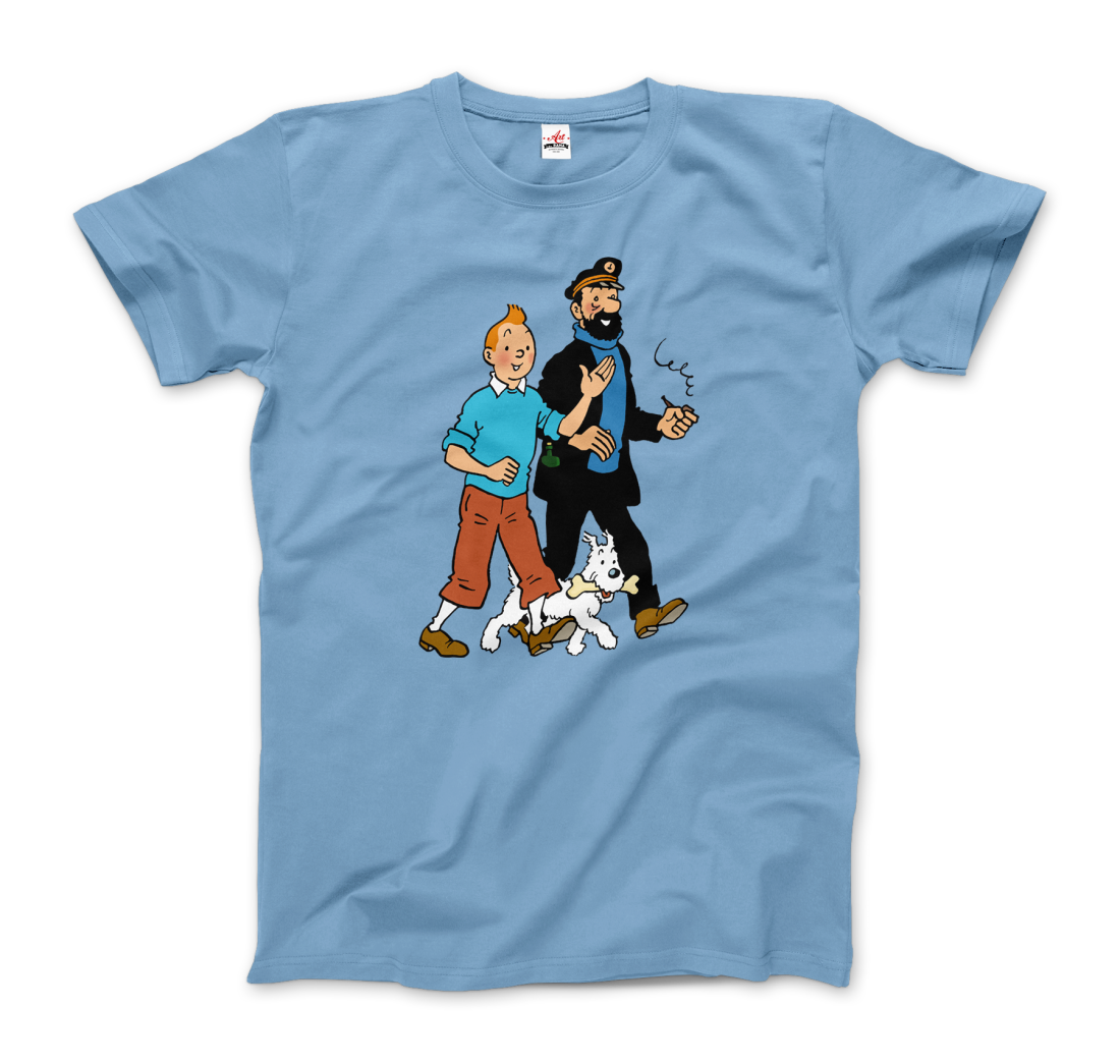 Tintin, Snowy And Captain Haddock Artwork T-Shirt-T-Shirt-Art-O-Rama Shop-Women (Fitted)-Heather Grey-S-Urbanheer